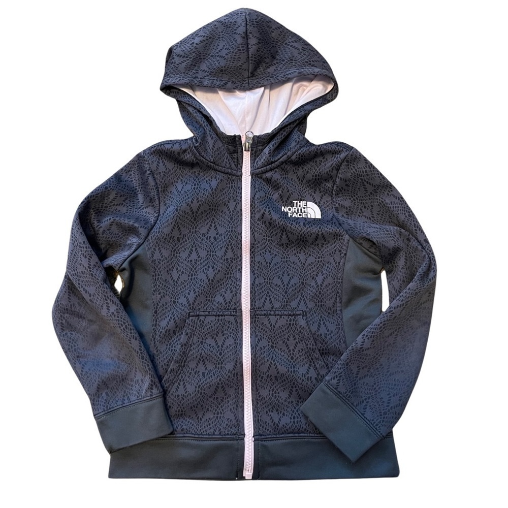 The North Face girls gray and pale pink patterned full zip/pockets size 6 Hoodie
